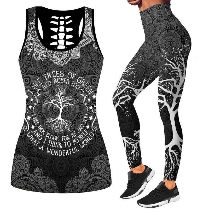Hollow Vest Leggings Casual Sports Suit